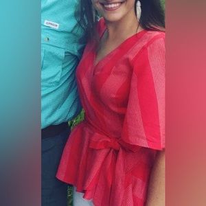 LOFT Red Cotton Wrap Shirt